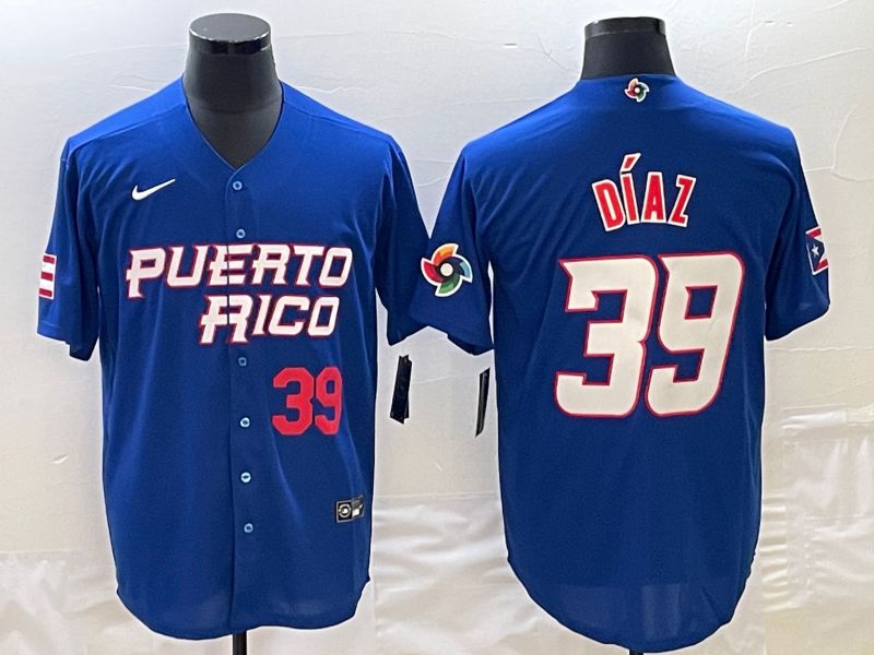 Men 2023 World Cub Puerto Rico 39 Diaz Blue Nike MLB Jersey9